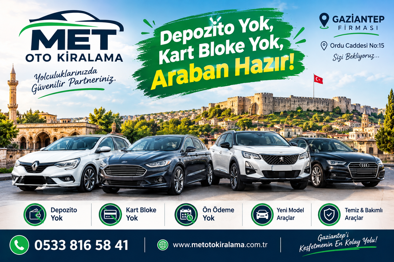 Depozito Yok Kart Bloke Yok Araban Hazır Gaziantep Met Oto Kiralama